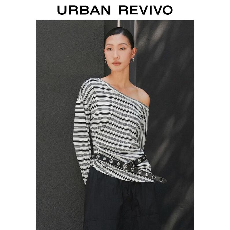 UR Women's Color-Blocked Striped Pleated Long Sleeve T-Shirt