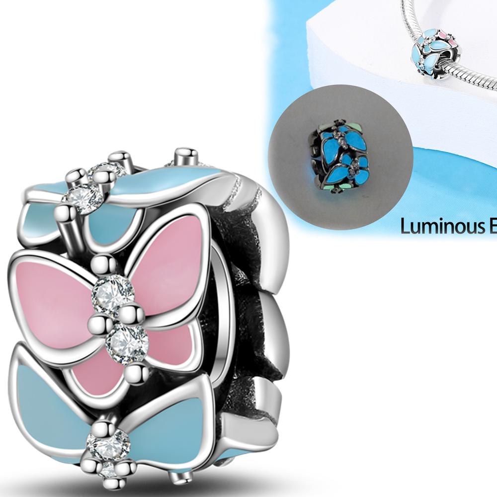 Charms Plata Copper Colors Colorful Butterflies Beads Charm Pendant For Original Bracelet For Women Diy Jewelry Love Gift