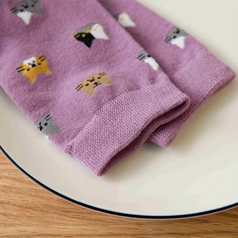 5 Pairs Women's Socks - Cute Cat Face Design, Autumn/Winter, Animal Pattern, Cute Socks, Cozy Home Wear, Winter Warm Socks,Comfortable Sock Material