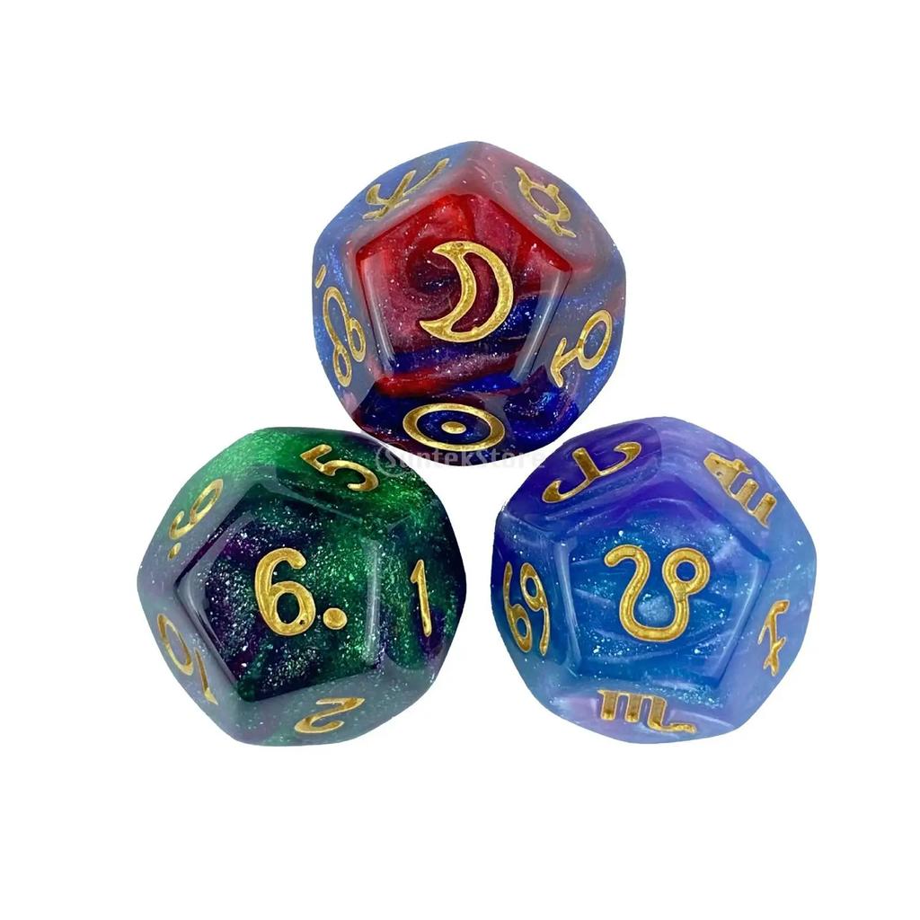 3x 12 Sided Dice Entertainment Toys Astrology Dice for KTV Role Playing Game Table Party Dice Multifaceted Party Game