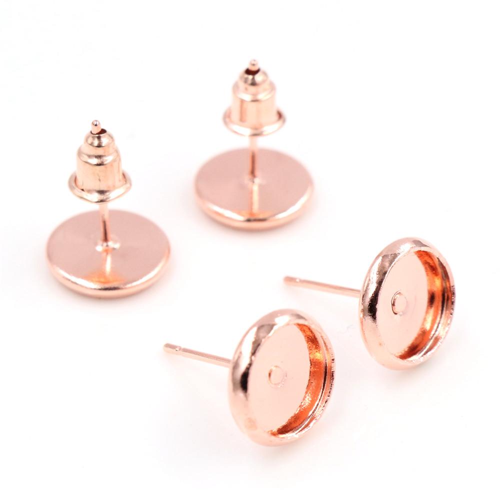 6mm 8mm 10mm 12mm 50pcs/Lot 8 Colors Plated Stainless Iron Earring Studs(with Ear Plug) Base,Fit 6-12mm Glass Cabochons