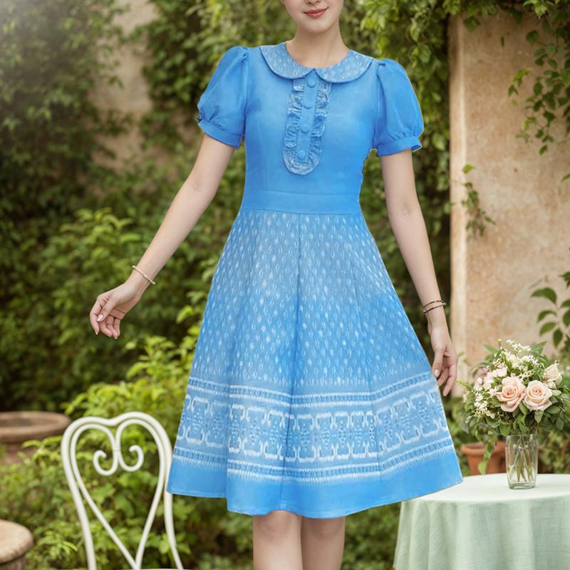 

ZANZEA Женское летнее повседневное платье с принтом и кукольным воротником и короткими рукавами 5XL синий