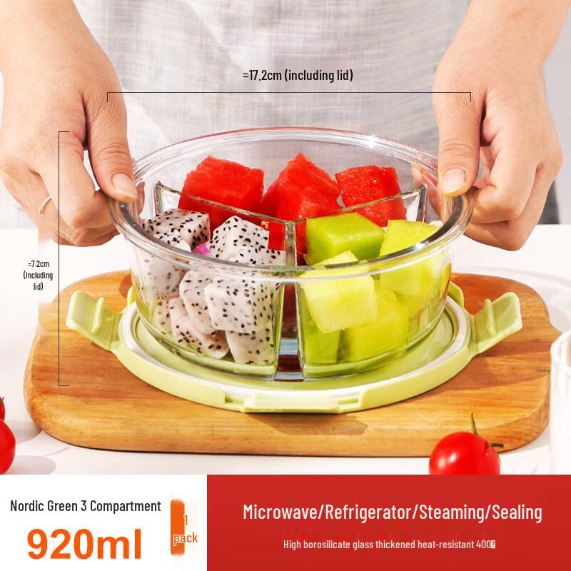 ZISIZ Three-Compartment Glass Lunch Box