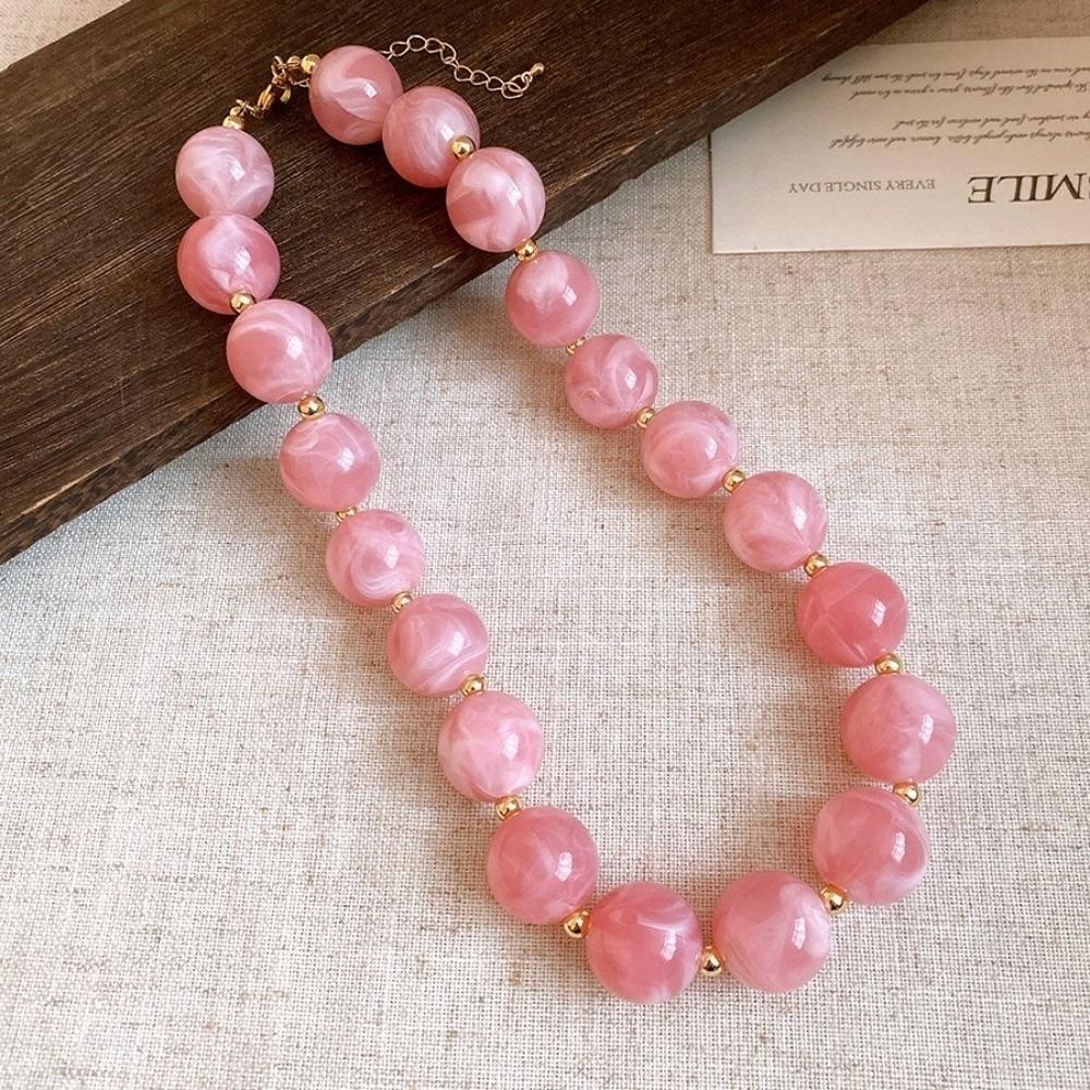 Collier Rond en Acrylique Perlé Style Bohème Chaîne de Cou Élastique pour Femmes