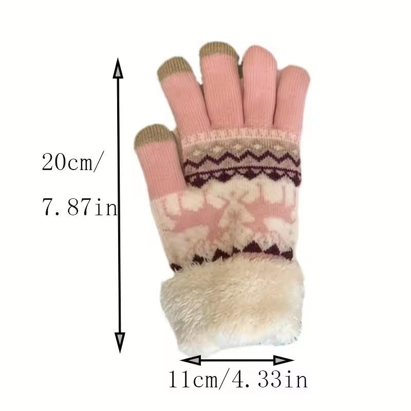 2025 Christmas Thick Reindeer Jacquard Knitted Full Finger Gloves for Women Touchscreen Washable Warm Gloves Soft Skin Friendly