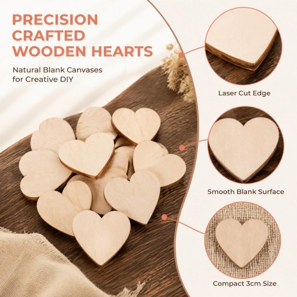 100 Pcs Heart Shaped Wooden Decoration Chips 3cm Size Wood Heart Cutouts  For Festival Decoration