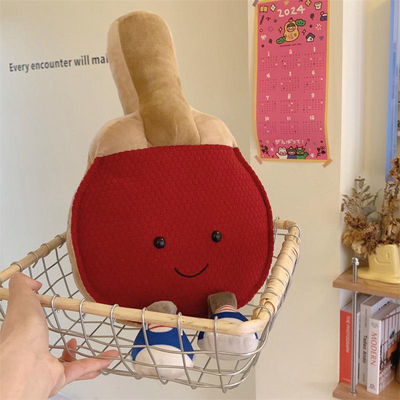 Creative Simulation Table Tennis Racket Pillow Plush Toy Puppet Doll