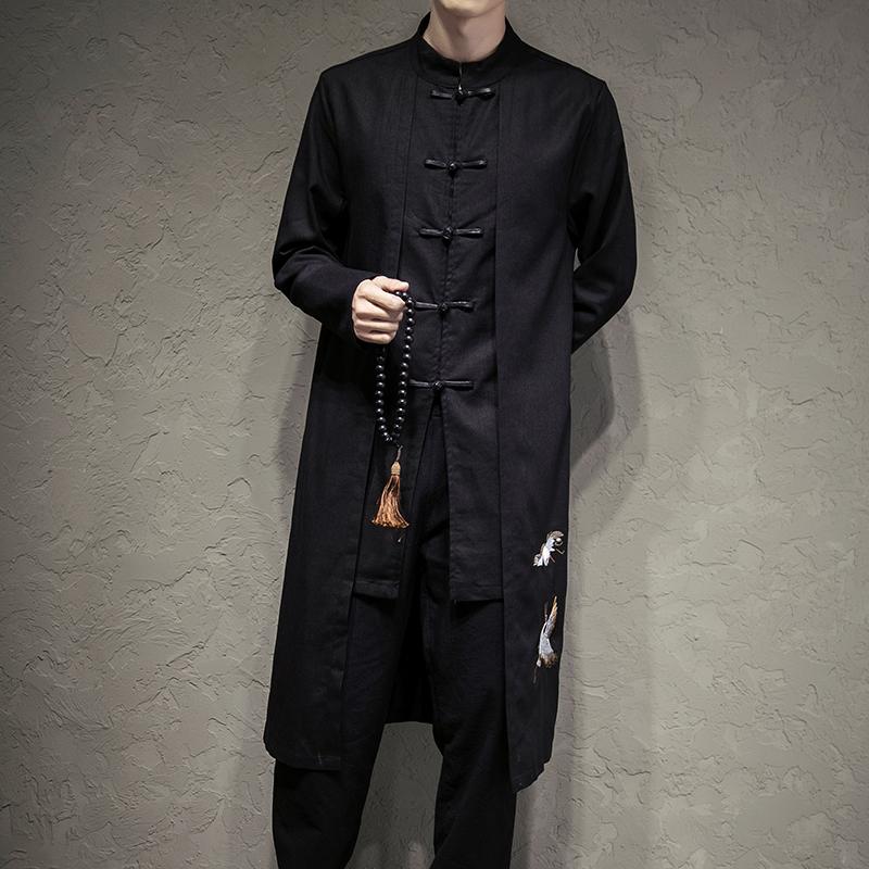 

Весенняя мужская куртка-тренч в китайском стиле, ветровка, мужская уличная одежда, восточная одежда, мужское китайское мандариновое пальто-тренч M