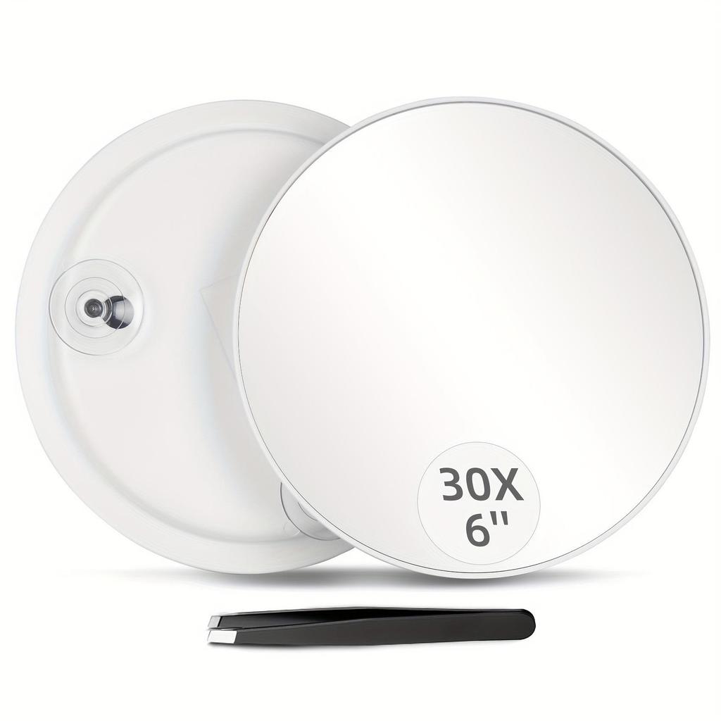 Handheld 6-inch Makeup Mirror with 10x, 20x, 30x Magnification and 360° Rotating Bracket