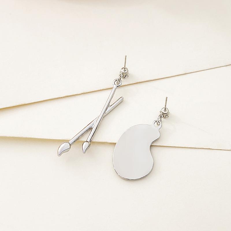 1 Pair Personality Fun Brush Drawing Board Earrings Ins Retro Literary Temperament Asymmetric Woman Earrings Jewelry Gift