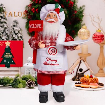 Decoração de Boneca de Papai Noel de Natal 12 polegadas Papai Noel de Pelúcia em Pé Segurando Presentes Figura Suprimentos para Festa de Natal para Casa Mesa Estante Decoração de Peitoril de Janela