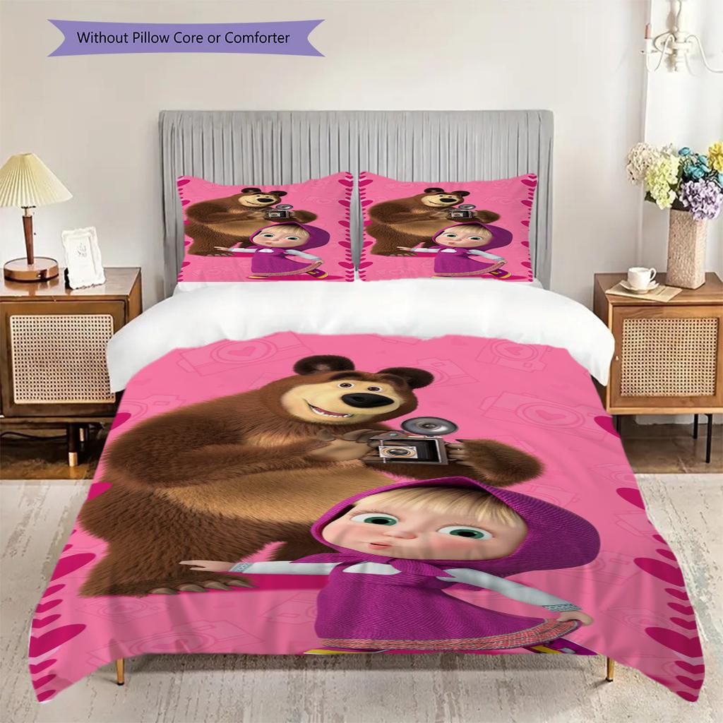 Russian comedy animation Masha and the Bear Comfortable Duvet Cover and Pillowcases (1 duvet cover + 2 pillowcases, duvet insert not included) T2
