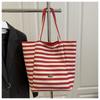 Letter Stripe Canvas Bag Striped Tote Bag Simple Cloth Shoulder Bag  Girls