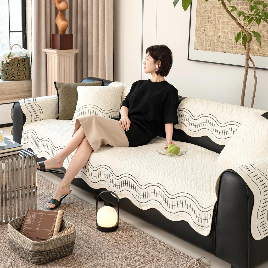 Sofa Cushion New Four-season Universal Non-slip High-end Sense Straight Row Leather Sofa Seat Cushion Cover Cloth Towel