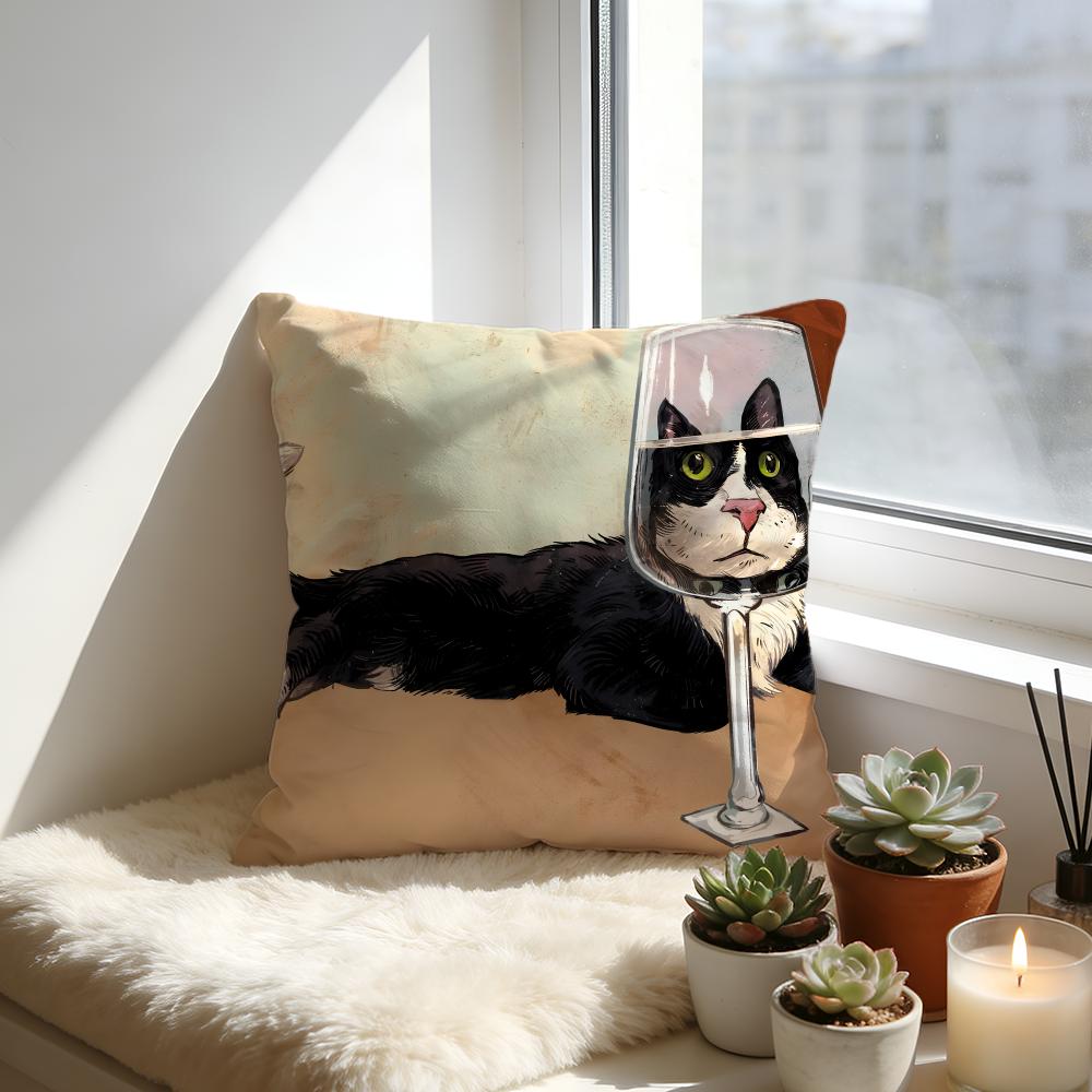Mischievous Cat Cushion Cover Cozy Velvet Throw PillowSoft Warm Cushion For Sofa Bed
