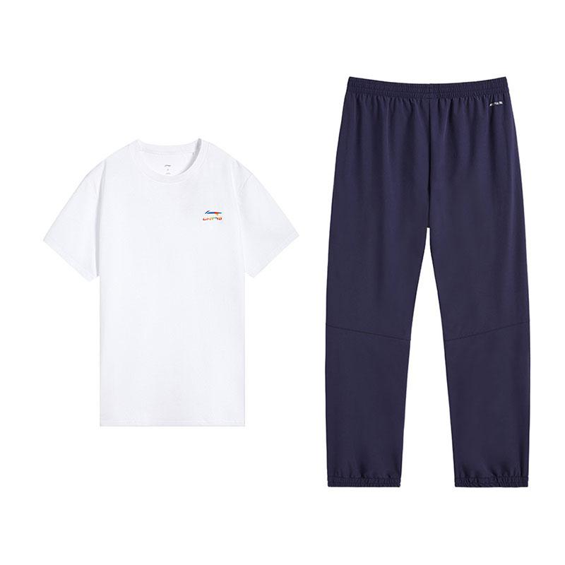 

Li-Ning Fashion Loose Cotton Versatile Short Sleeve Comfortable Long Pants Casual Set Unisex sets Standard-White Sailor-Blue W871-2+V809-2 5XL