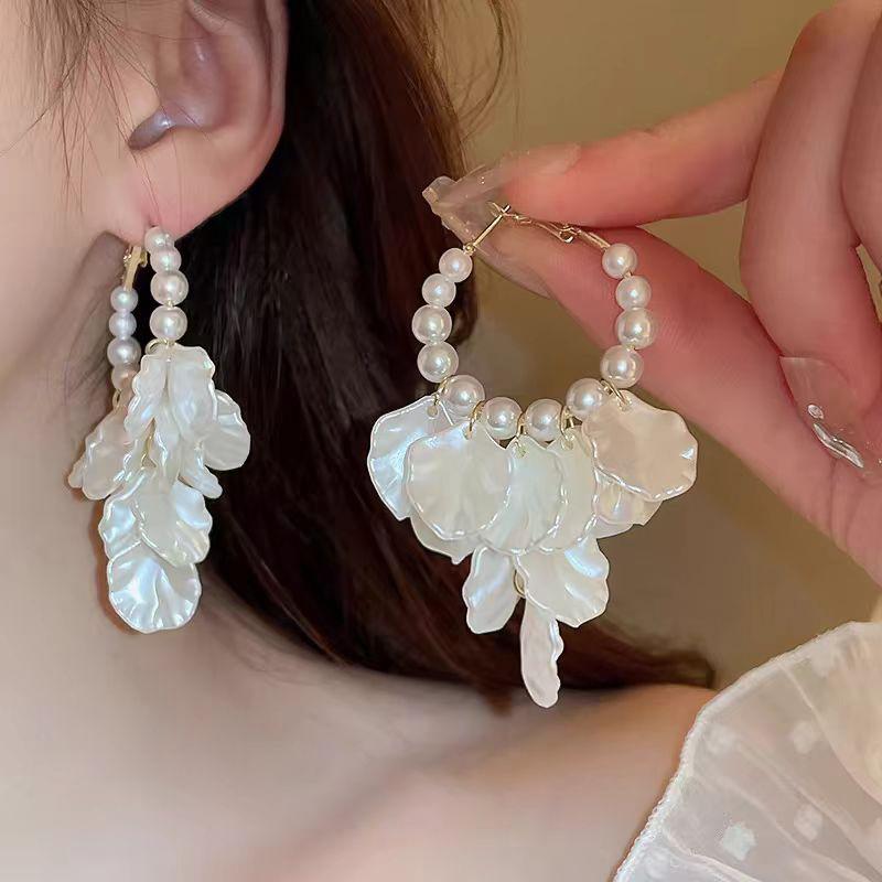 Pearl shell fringed ear ring earrings niche high-end temperament earrings versatile trendy earrings women