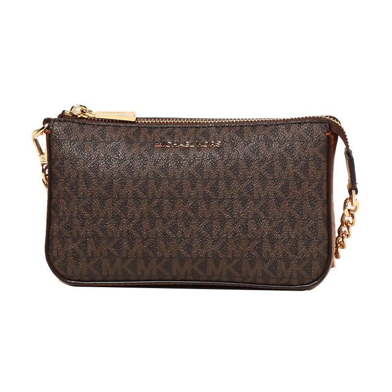 MICHAEL KORS shoulder bag Classic letter LOGO old flower printed chain retro casual commuting travel canvas leather handbag mahjong regular women s коричневый