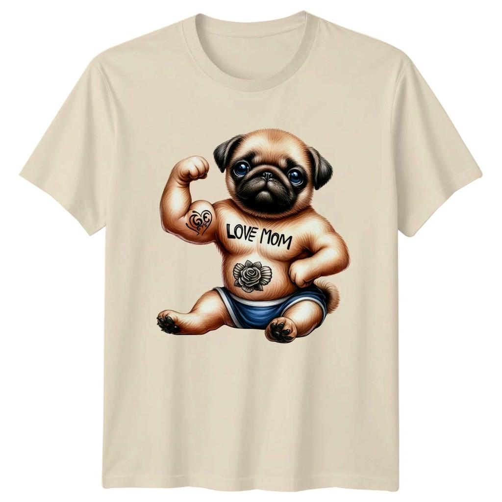 Love Mom Pug Puppy Muscle Tattoo Dog Animals Men Women Graphic Tee
