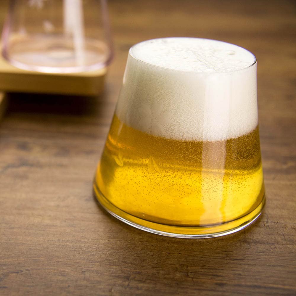 Edo When you pour Mount Fuji Tajima Glass Mount Fuji Hoei Glass Pair with Wooden Box Clear Cherry Blossom Pink [Handmade Glass] beer, appears! +