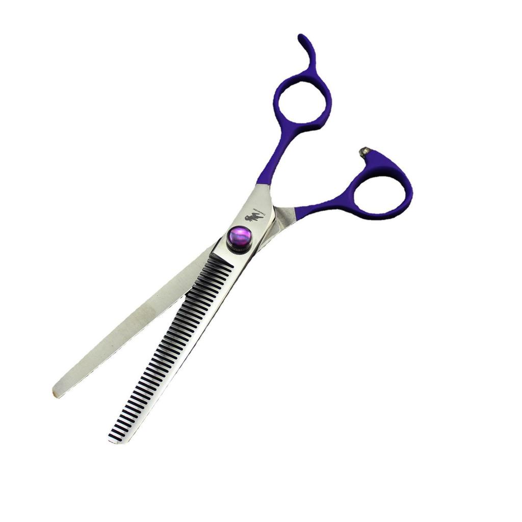7" Purple Handle Pet Grooming Scissors Set: Straight, Bent, Thinning Shears & Comb