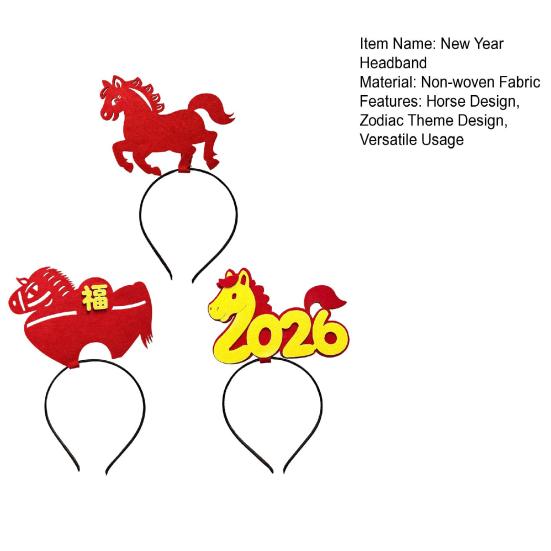 1/3Pcs 2026 New Year Headband Red Horse Headband Festive Spring Festival Party Hairband Holiday Selfie Prop