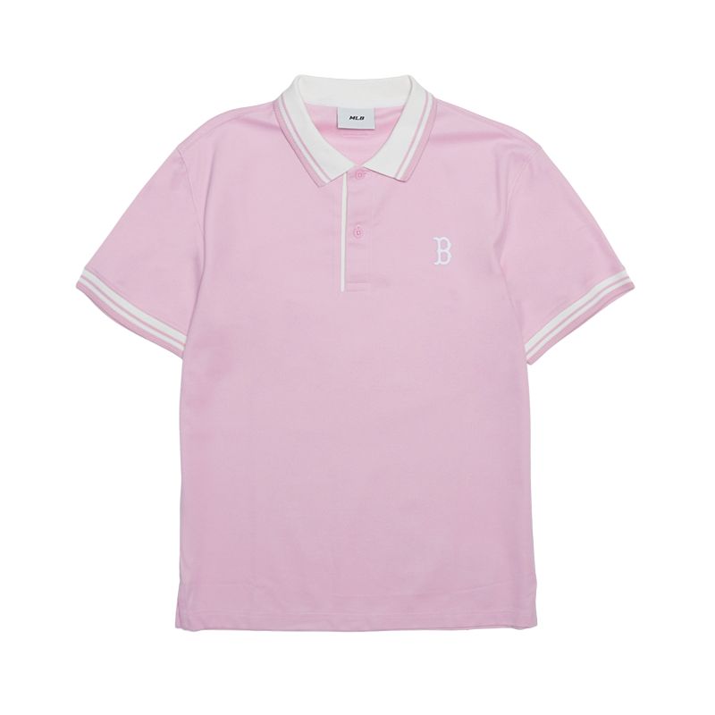 MLB Boston Red Sox Polo Shirt Unisex Hemp Pink 3APQB0253-43PKM L