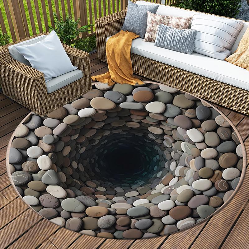 3D Vision Stone Round Area Rug,Carpet Rug for Living Room Bedroom Sofa Playroom Decor,Non-slip Floor Mat
