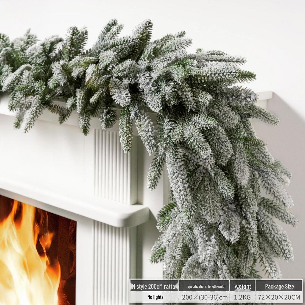 Christmas Glimmer: Garland Set for Tree, Window, and Fireplace with Flocked Leaf Ornaments