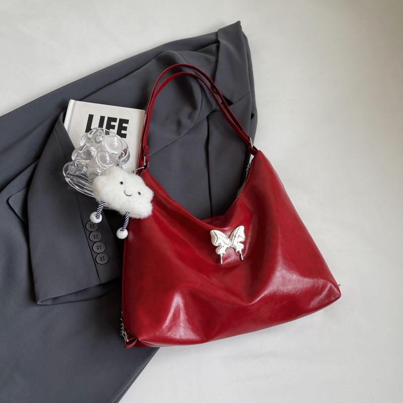 

Trendy Summer Chain Shoulder Tote Bag Versatile Commuter Backpack For Women Without Pendant бордовий