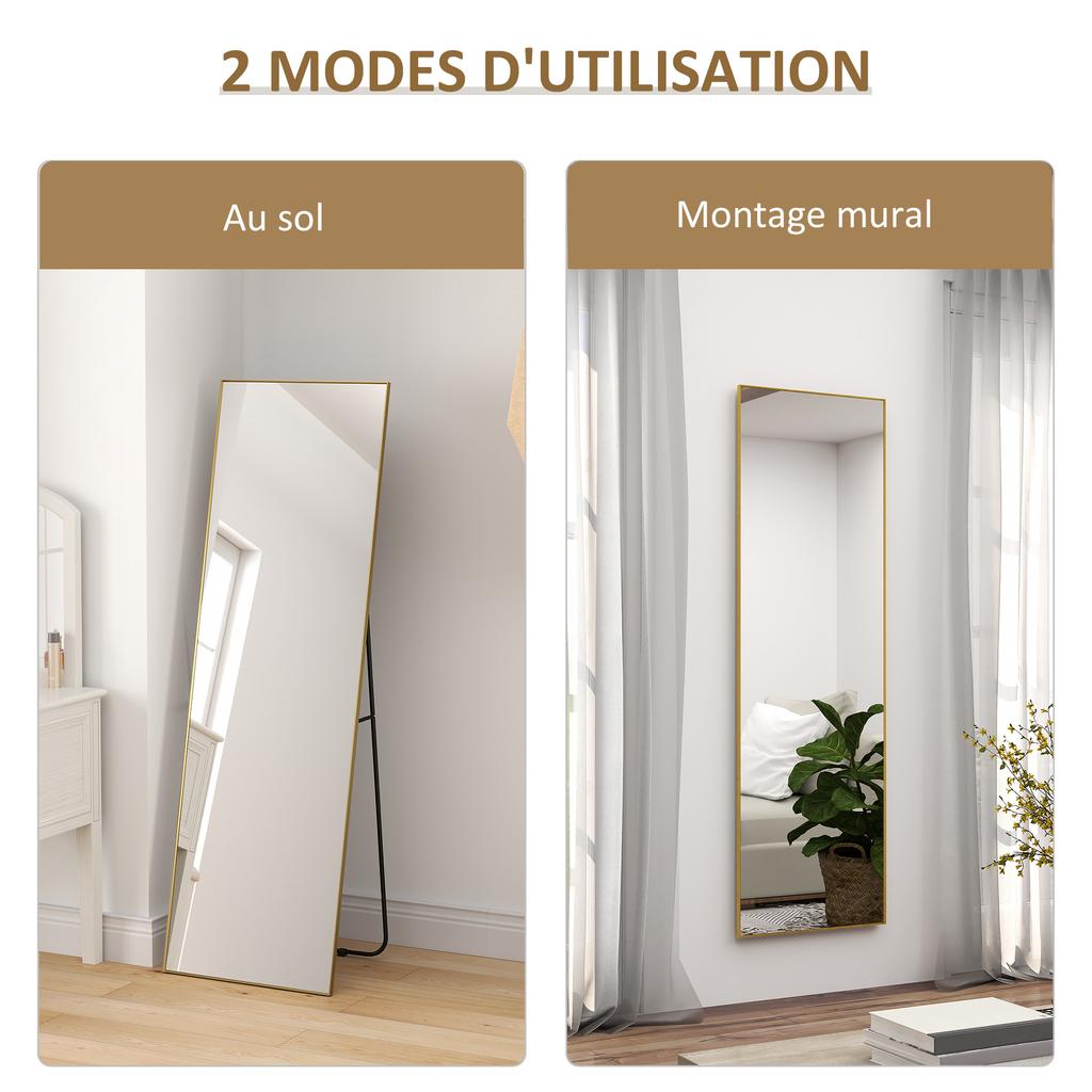 Full Length Rectangular Grand Mirror 50 X 160 Cm Floor Standing Wall Mounted Or Leaning Against Wall Gold