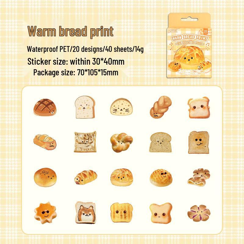 ZABC Bread & Pastry Theme PET Stickers - Yeast Temperature Series, 40 Sheets, 4 Designs