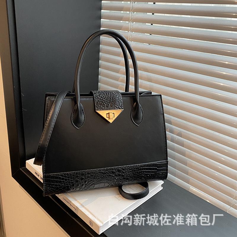 New autumn women's bags, fashionable splicing tote bags, high-end women's large-capacity one-shoulder oblique span handbags