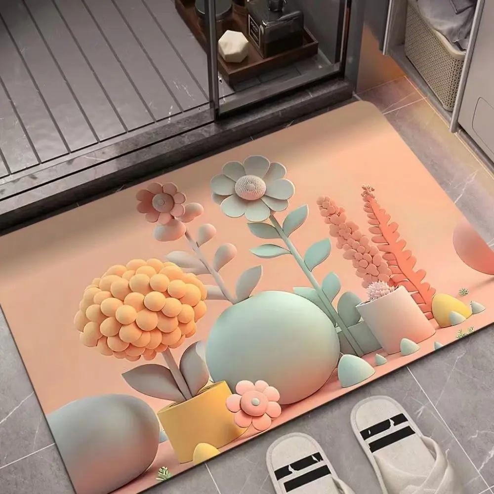 Durable 3D Bath Mat Diatomaceous Earth Absorbent Shower Doormat Anti Slip Oil Painting Bathroom Floor Mat Door