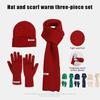 3Pcs Winter Knitted Hat For Women Scarf Gloves Set Burgundy Comfortable Soft Casual Warm Hat Set Outdoor Windproof Riding Set