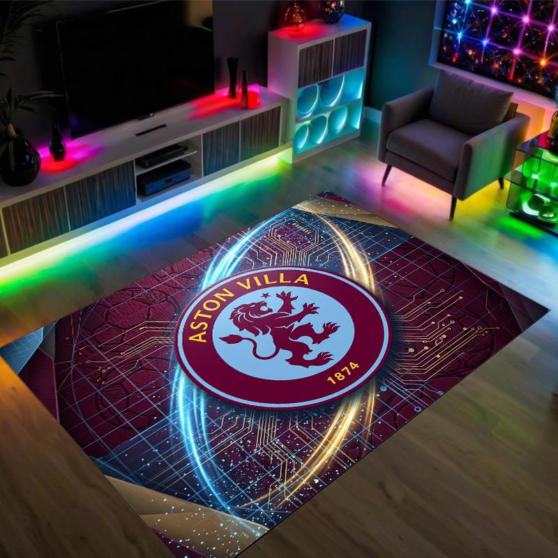 Aston Villa Football Design Crystal Velvet Carpet Cozy Non?Slip Printed Rug For Bedroom Living Room Entrance