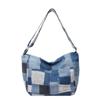 Große Kapazität Damen Denim Umhängetasche Patchwork Student Pendler Schultertasche
