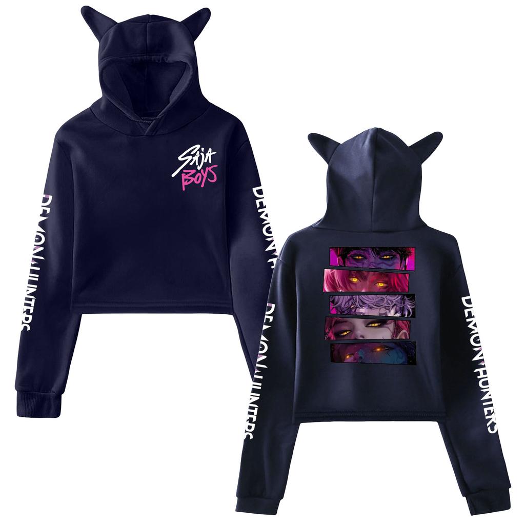 KPop Demon Hunters Huntrix Saja Boys Merch Cat Ear Hoodie Women’s Pullover Sweatshirt with Anime Graphic for K-Pop Fans