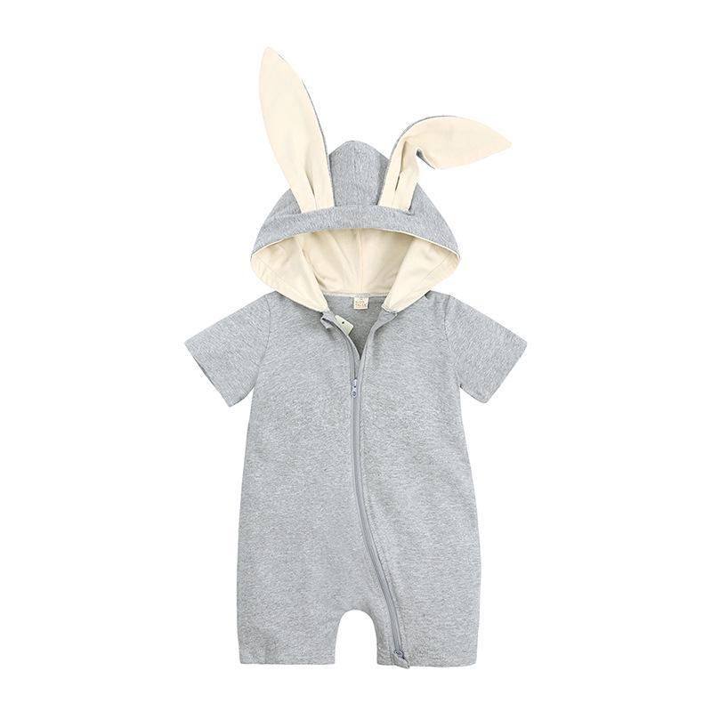 Infant Bunny Ear Jumpsuit - Summer Short Sleeve Romper for Babies and Toddlers