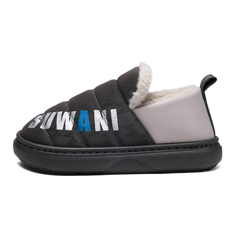 Herren Baumwollpantoffeln Herren Winter neu Ausgehen Tasche Absatz wasserdicht warm gefüttert verdickt Zuhause Abdeckung Fuß Haar Baumwollschuhe