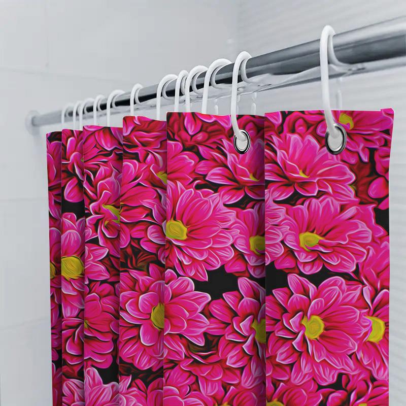 Bright Floral Shower Curtain Extra Large Pink Flower Print For Bathroom Decor Water-Resistant Fabric With Hooks Set Modern Home