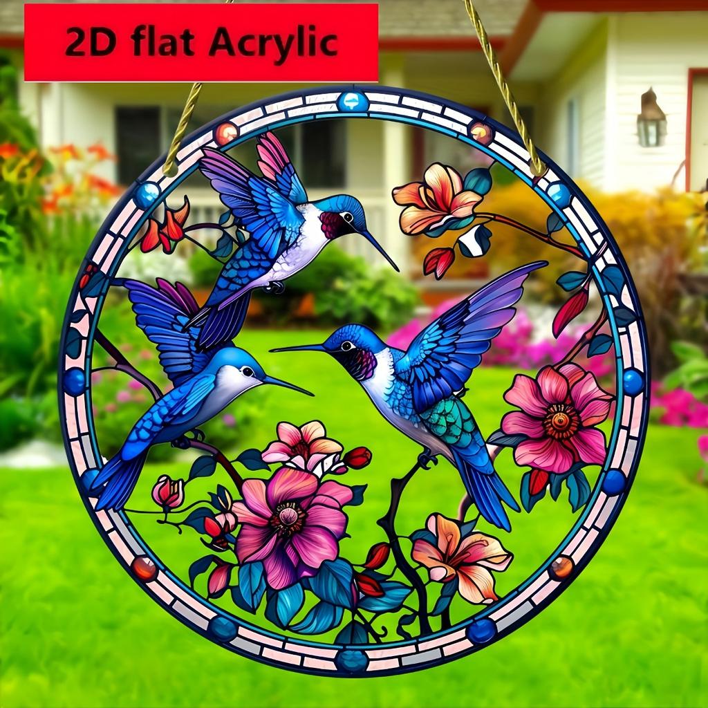 Hummingbird Suncatcher. Acrylic stained decor for home, yard and garden.