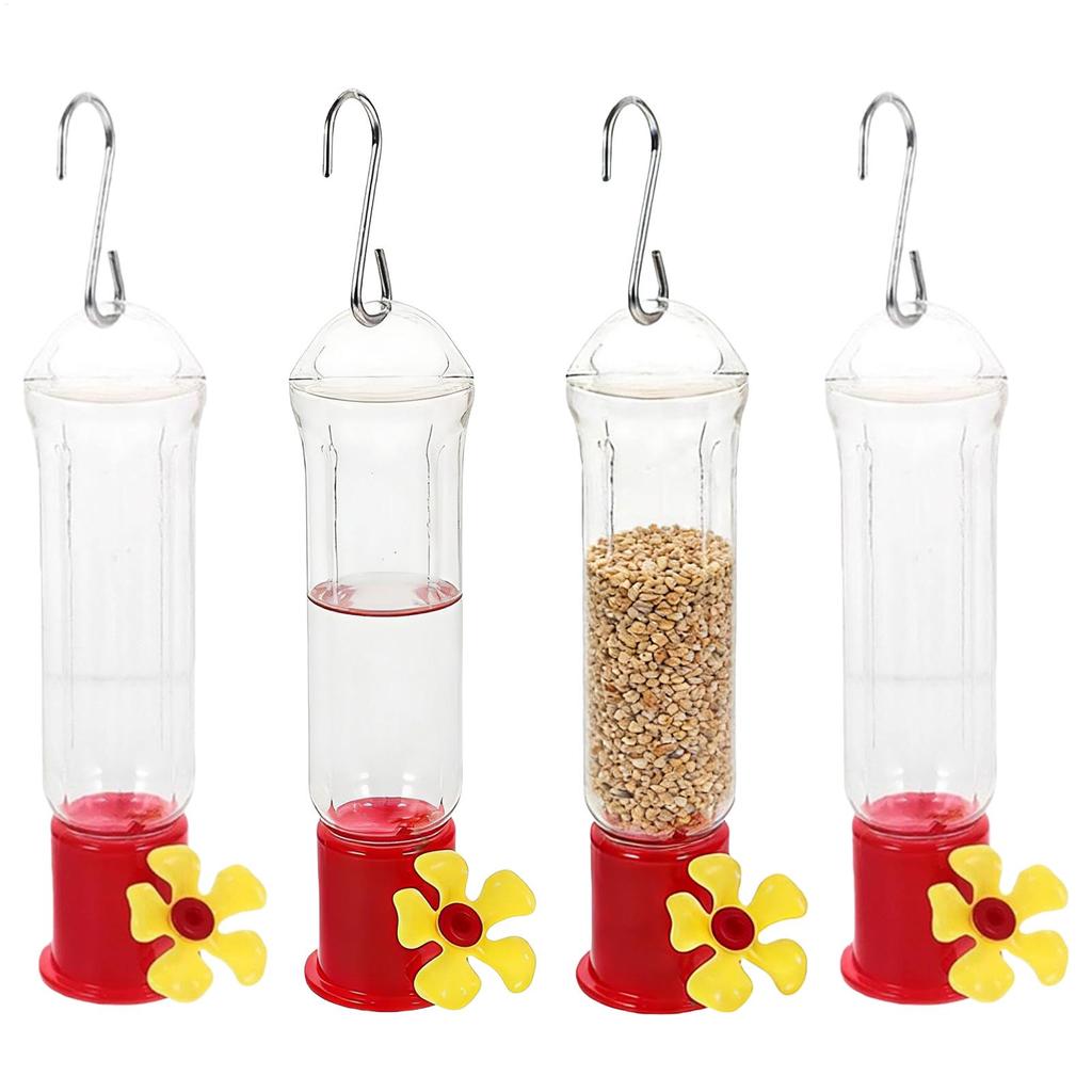 Hummingbird Feeders for Outdoors Transparent Station 4 Piece Ant and Bee Proof Mini Hummingbird Feeder with Stainless Hooks