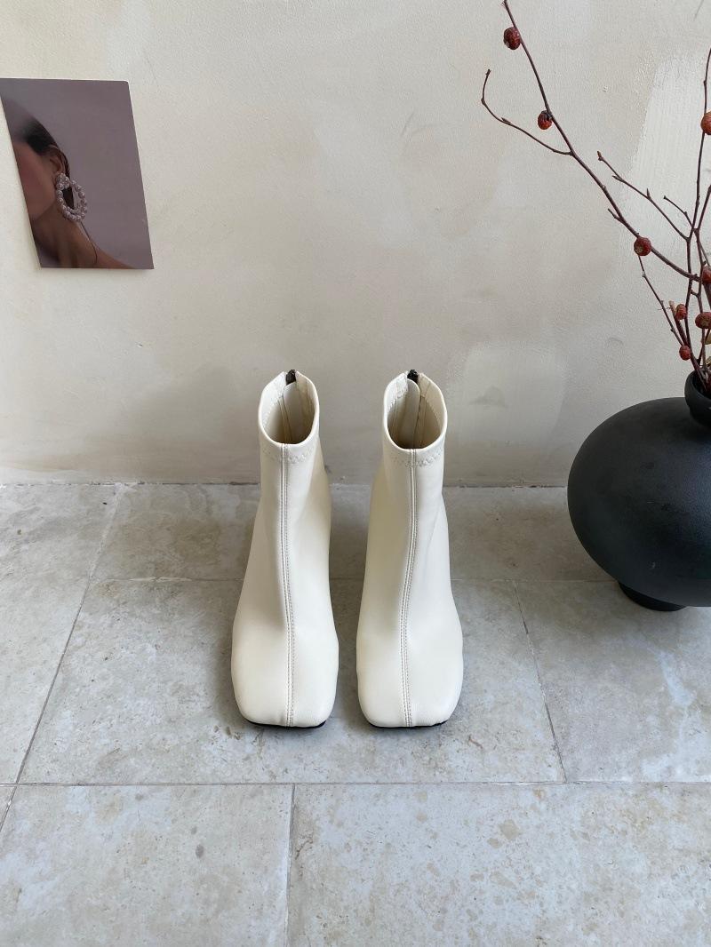 

2025 autumn and winter high-heeled bare boots short boots women s square head thin heel back zipper short tube new fashion versatile boots 39 абрикосовый