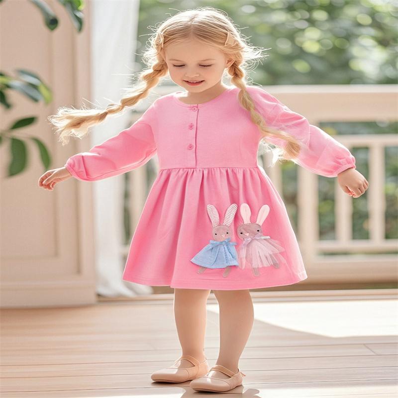 2-7T Autumn Spring Girls Dresses Long Sleeve Cotton Fashion Birthday Gift Kids Clothes O-neck Toddler Cute Frocks