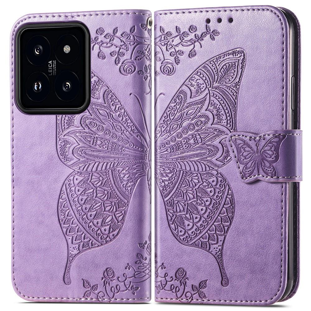 Flip Case for Xiaomi 14T, Butterfly, Purple
