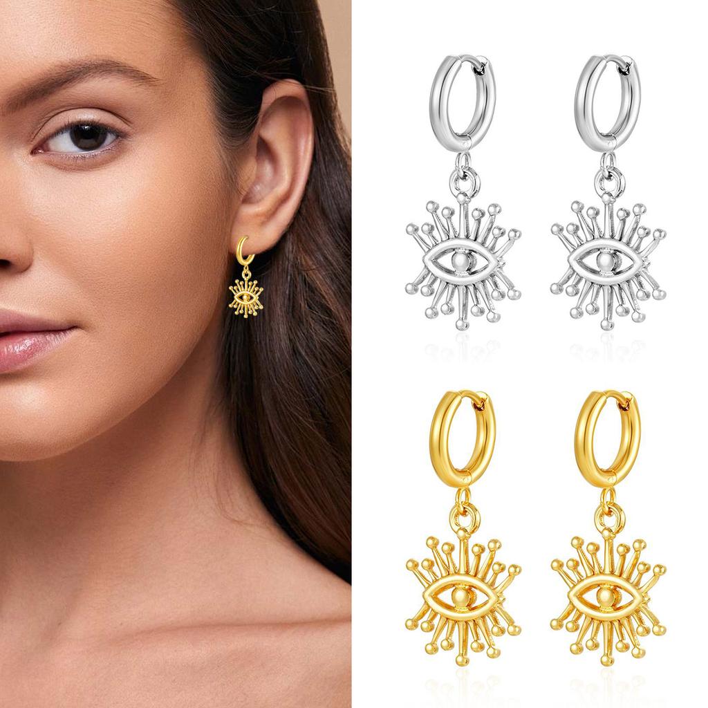 316L Stainless Steel Eye Pendant Earrings For Women Drop Hoop Earrings Vintage Metal Small Ears Piercing Charm Zircon Gifts