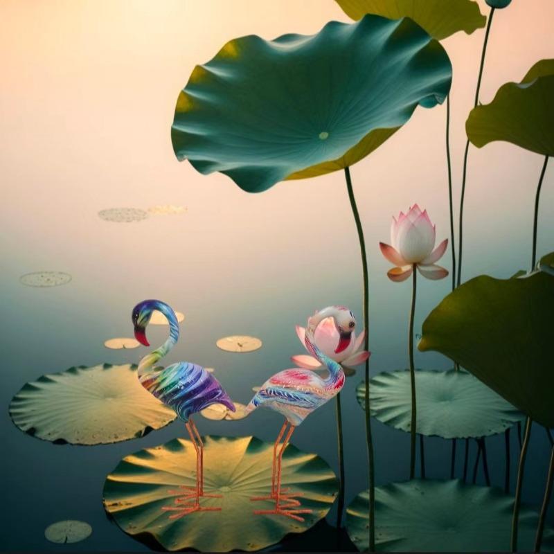 Graffiti Flamingo Sculpture Water Transfer Printing Animal Statue Home Decor Living Room Bookshelf TV Cabinet Desktop Ornament