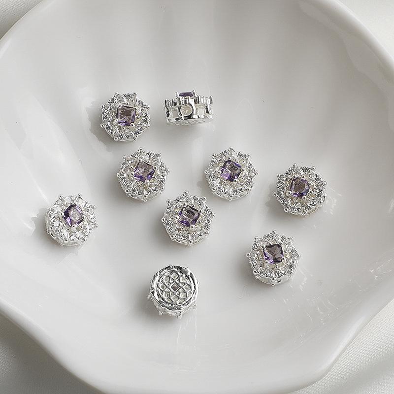 14K Gold-Filled Zircon Lace Rhombus Spacer Beads Round Pearl Necklace DIY Jewelry Accessories