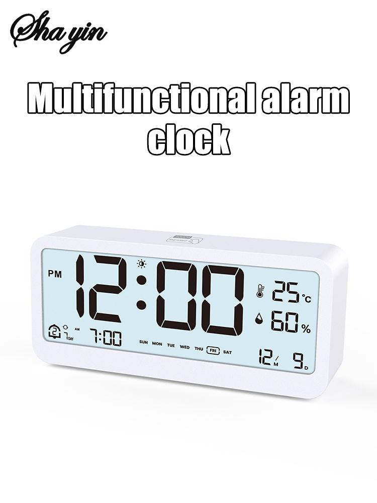8001-EN Multifunctional Digital Clock LED Brightness Adjustable Temperature Humidity Displaying Alarm Clock with Dual Modes